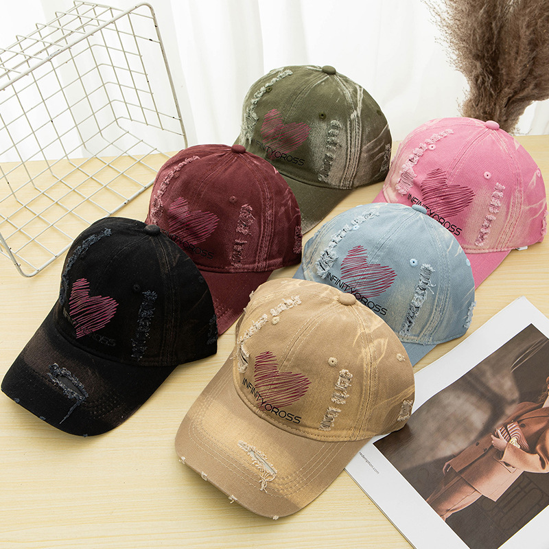 New Love Ripped Baseball Cap Women's Casual Sunscreen Hat Showing Face Small All-match Showing Face Small Cap