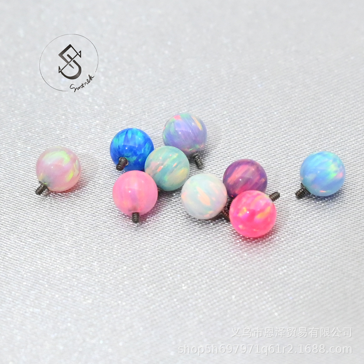 SMTNEK ASTM F-136 Implant Grade Titanium Alloy Multicolor Opal External Teeth Tongue Stud Lip Stud Earring Accessories