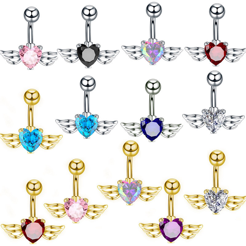European and American Cross-Border Fashion Navel Nails Wholesale New Niche Design Love Wings Zircon Navel Ring Piercing Jewelry