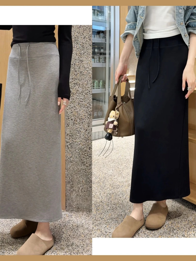 Casual Straight-Leg Midi Skirt for Women, 2026 Spring/Summer New Style, Waist-Slimming, Slit, Bodycon Skirt