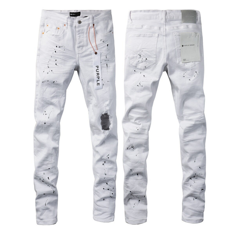 Spring and Summer New European Trendy Brand Men's Stretch Slim-Fit Skinny Pants with Splash Paint and Ripped Design, Unique Casual Jeans
