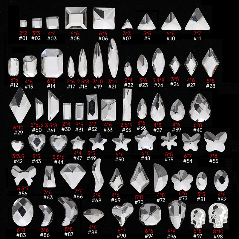 Nail White flat special-shaped diamond large small size mini transparent diamond love square crystal diamond nail jewelry wholesale
