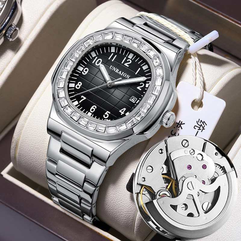 Rhinestone Business Square Men's Watch Men's Waterproof Luminous Calendar Quartz Watch Foreign Trade Cross-Border Ultra-Thin Dropshipping