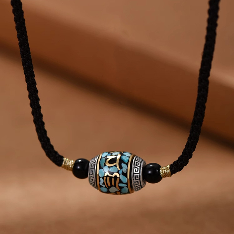 Smoky Rain Six-Word Mantra Bead Necklace Pendant for Men, Fashionable Chinese Style Clavicle Chain Pendant, Direct Sale from Manufacturer