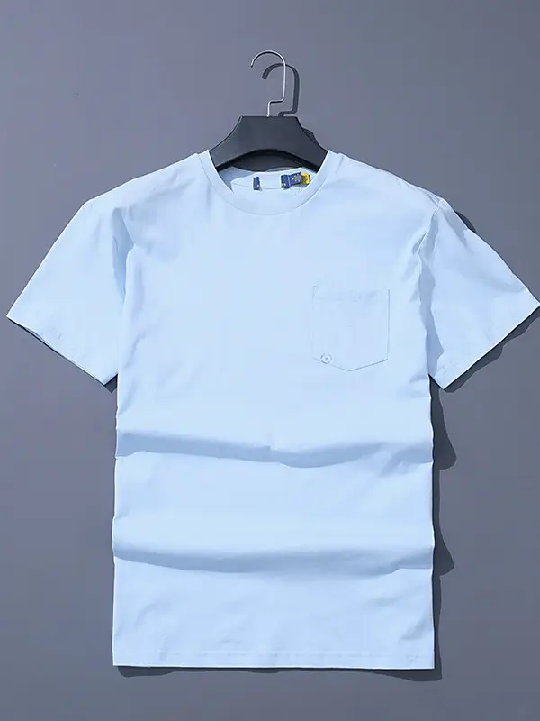 26 year men's summer slim fit round neck cotton knit pocket embroidered T-shirt trend