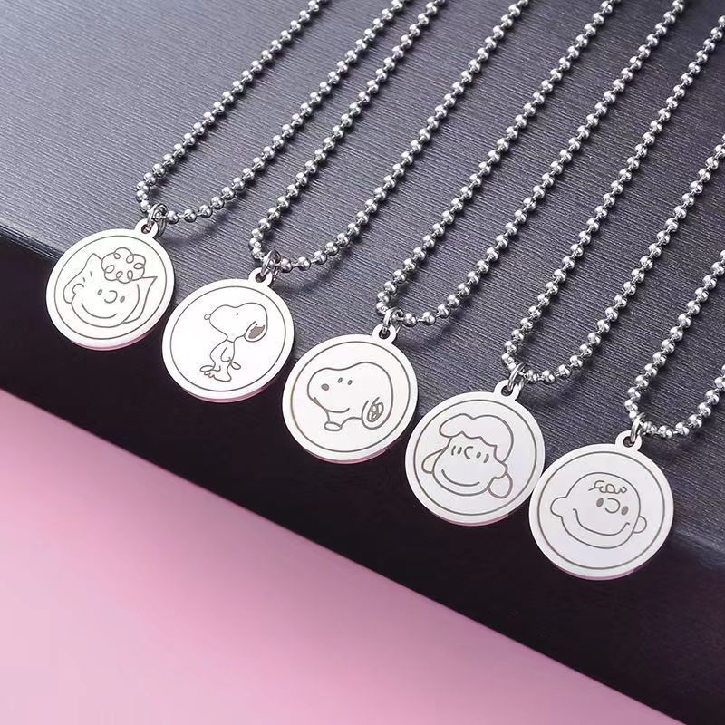 Titanium Steel Non-Fading Bear Snoopy Long Pendant Necklace for Women Trendy Ins Stylish Hip-Hop Couple Sweater Chain for Men
