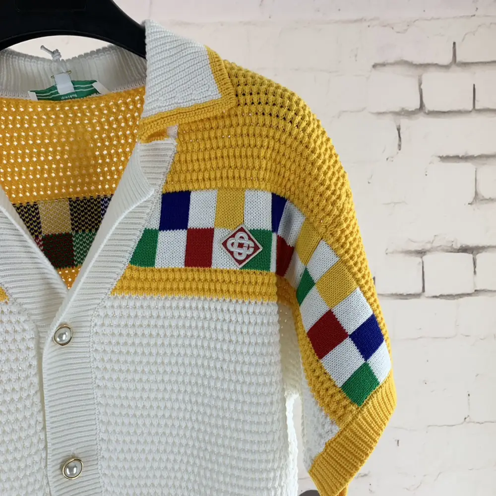 Casablanca Color Gingham Pearl Button Cardigan Half Sleeve Black Same Style Knitting Sweater shirt 2024Ss