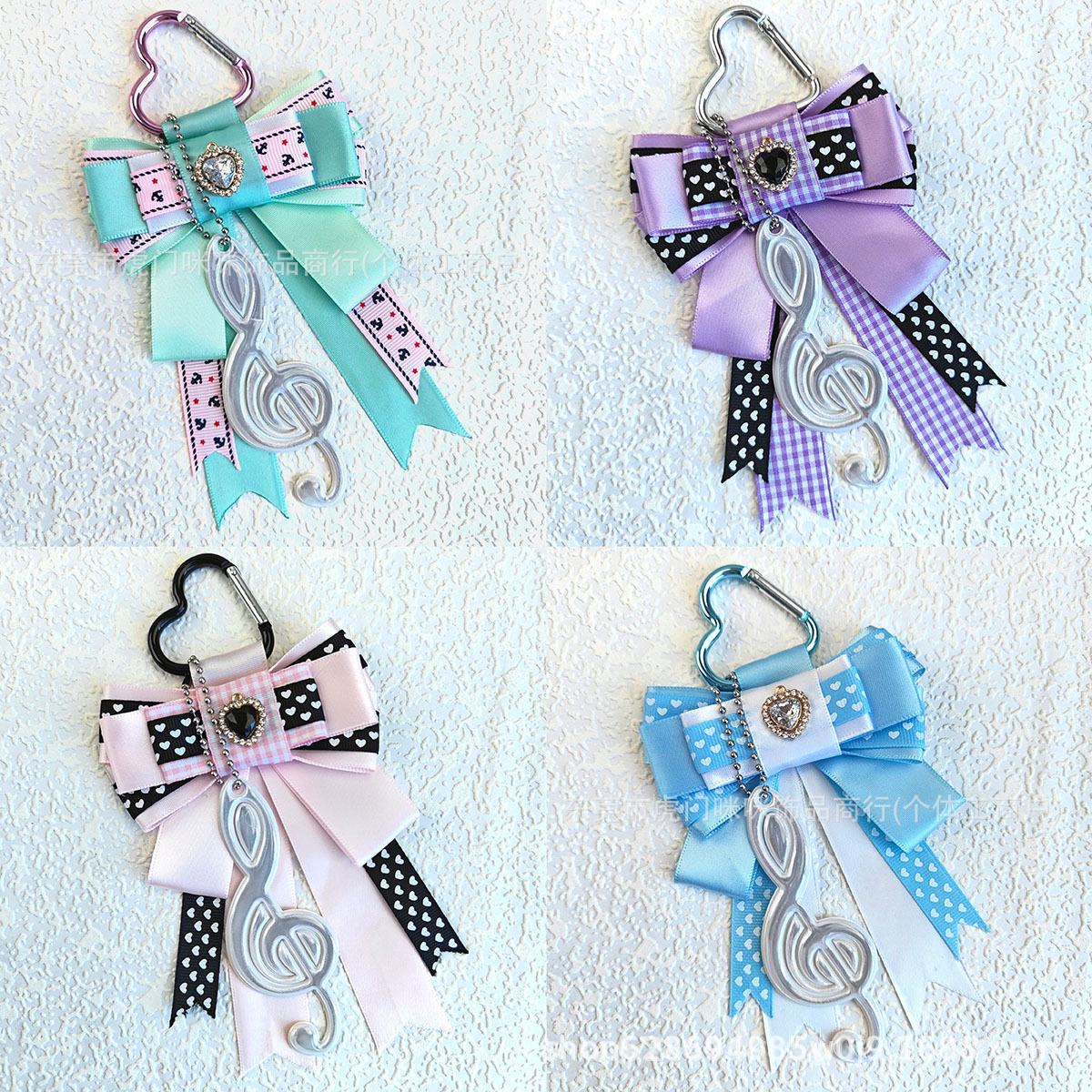 Polka Dot Bow Bag Charm Anime Peripheral DIY Handmade Finished Product Girly Rhinestone Musical Note Ins Versatile Keychain
