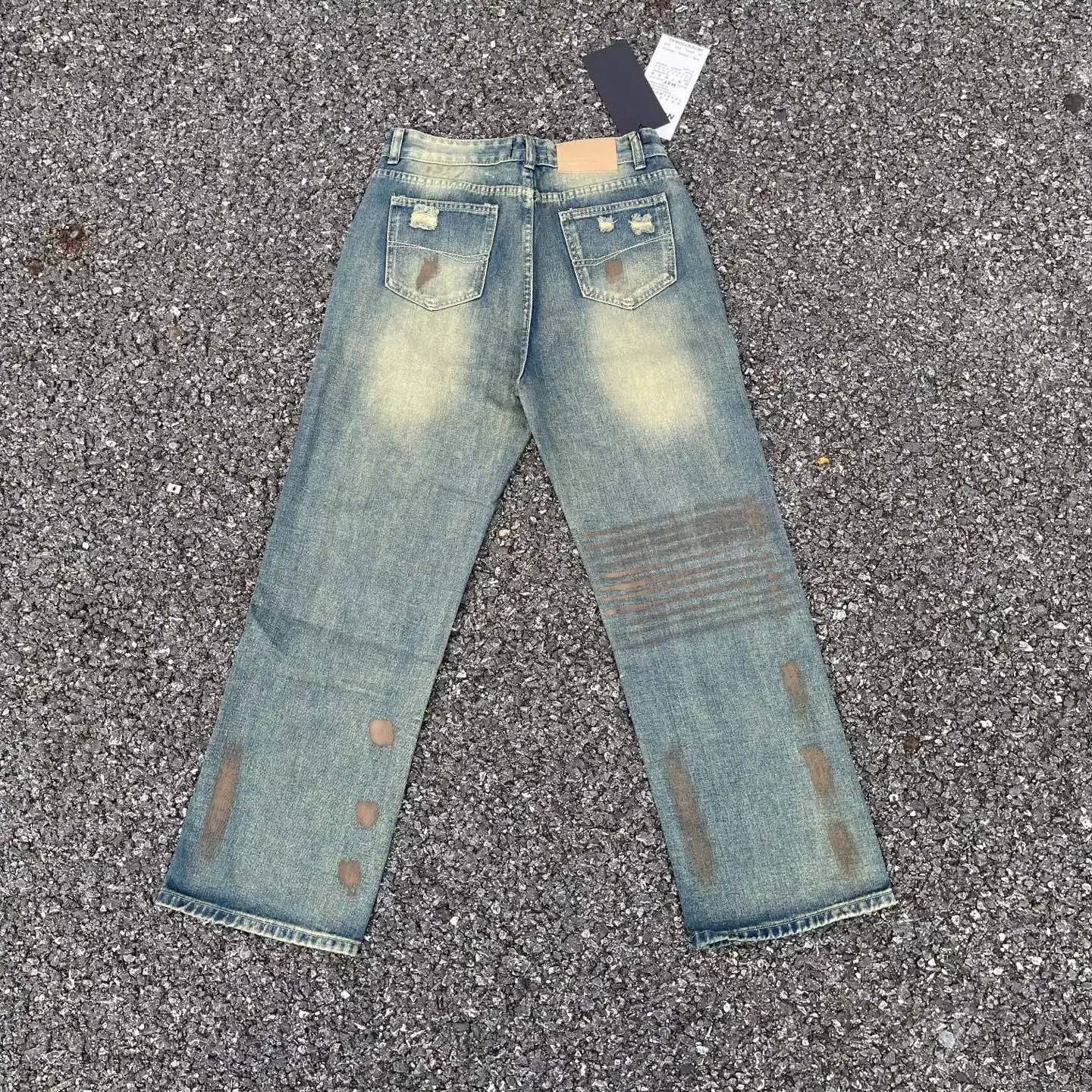 Erd Melancholic Rich Second-Generation 25Ss Knife-Cut Ripped Patch Yellow Mud-Dyed Jeans Distressed Washed Denim Trousers