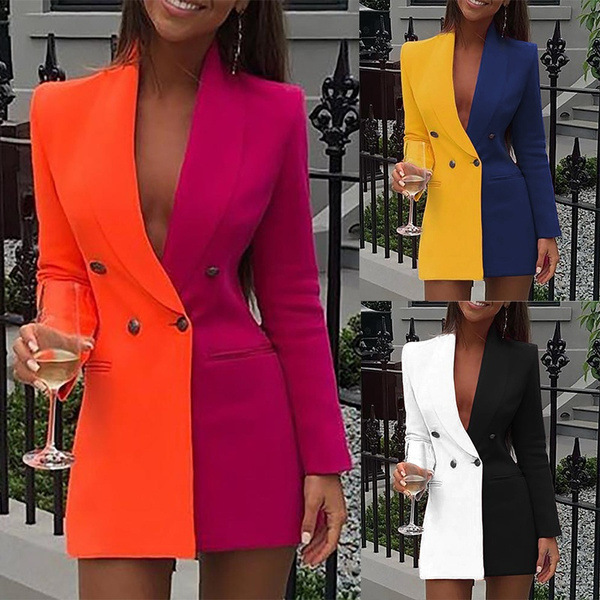 2022 Amazon European and American new contrast color stitching OL business wear V-neck cardigan small suit small suit
