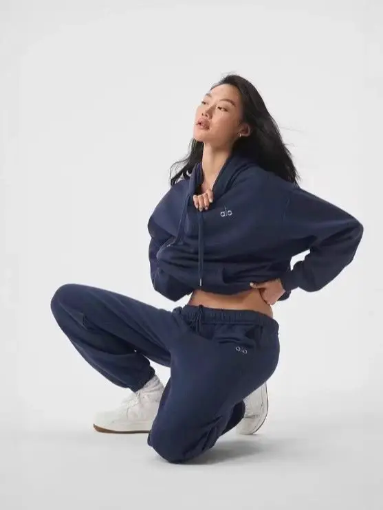 正确版alo秋冬运动连帽卫衣银头LOGO标宽松男女同款保暖卫衣套装