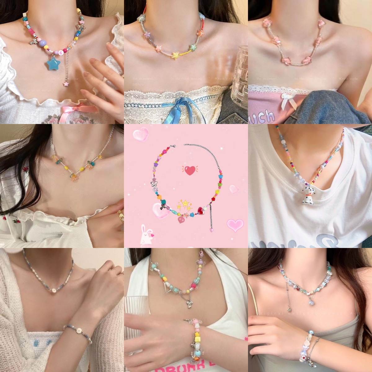 Dopamine Girl Wholesale Necklaces Sweet Candy-Colored Clavicle Chain Niche Girl Energy Beaded Sweet Clavicle Chain