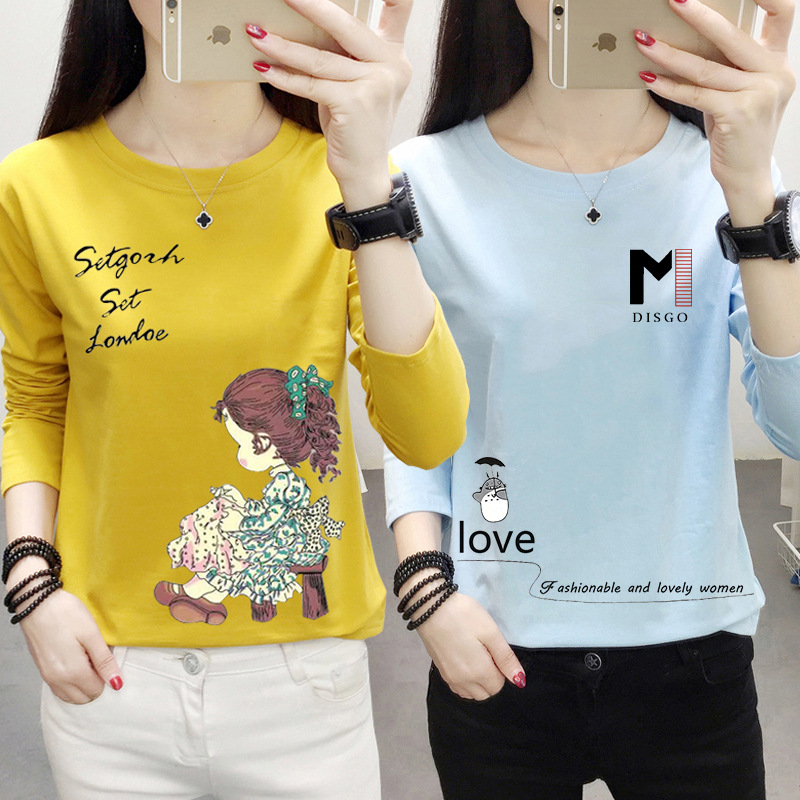 2024 Spring and Autumn New Korean Style Long Sleeve T-Shirt Women's Easiest for Match Bottoming Shirt Long Sleeve Women's Trbottomy Round Neck Top Wholesale