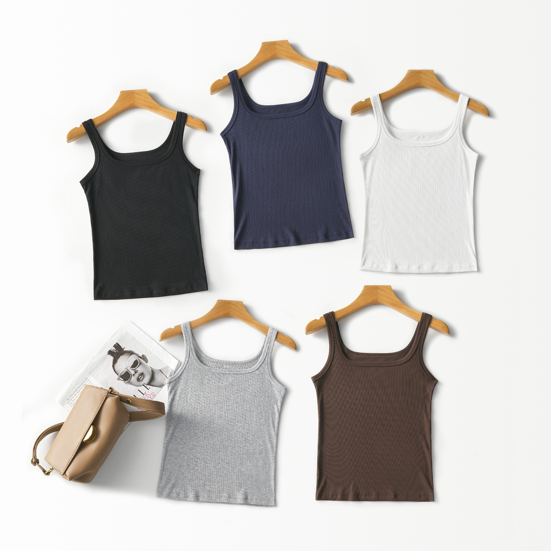 White Summer Thin Camisole for Women, Modal Spaghetti Strap Tank Top with Beautiful Back Design