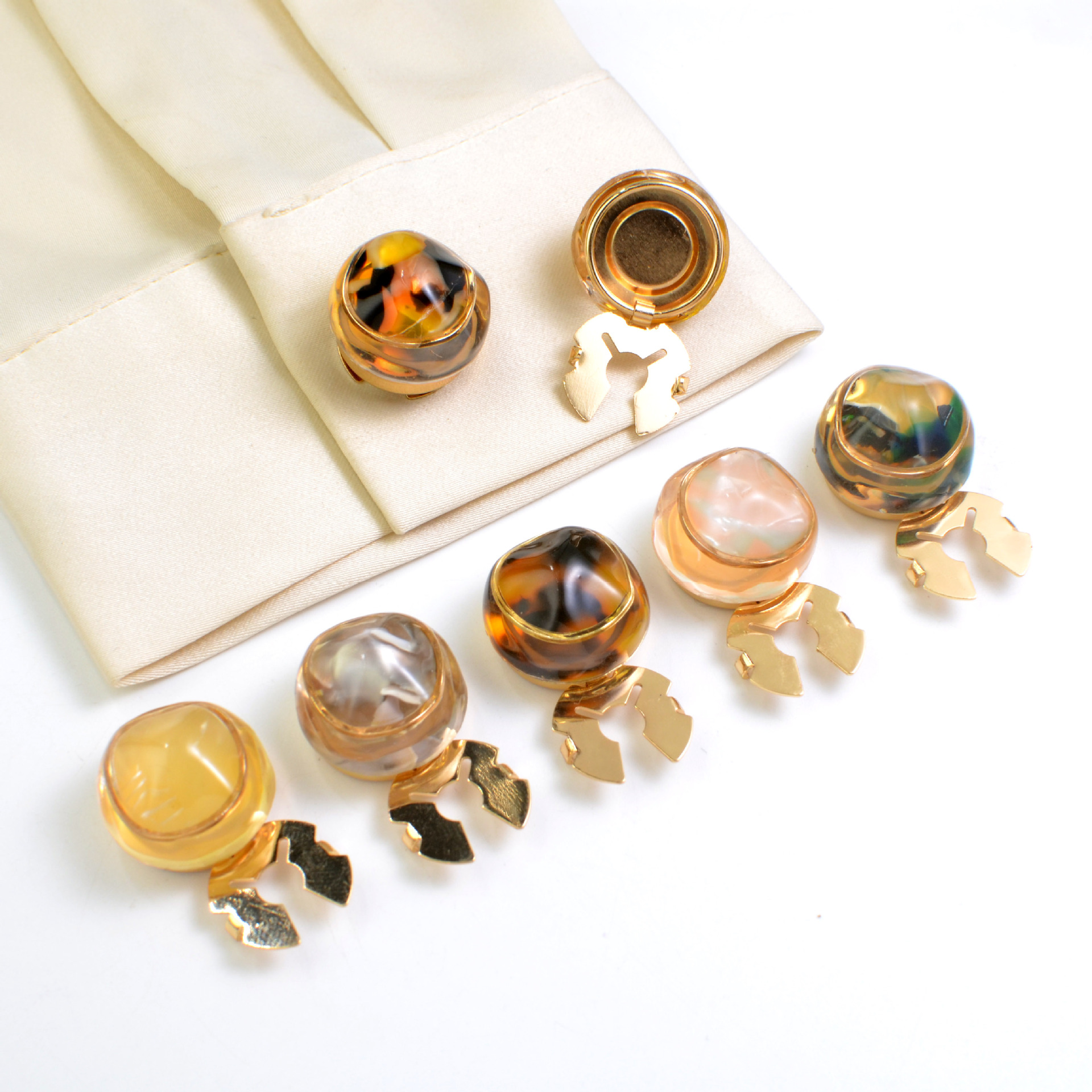 Button Cover Fashion Colorful Amber Pearl Shirt Cufflink Button Cover Collar Button Diamond Embellished Button Set