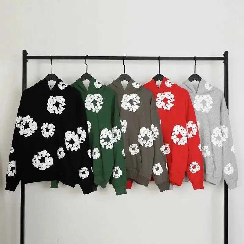 D*e*n*i*m*T*e*a*r*s*Wood*cotton*flower*American*retro*vintage*hooded*sweatshirt*trendy*brand*loose*street*head*hip*ha*hugh