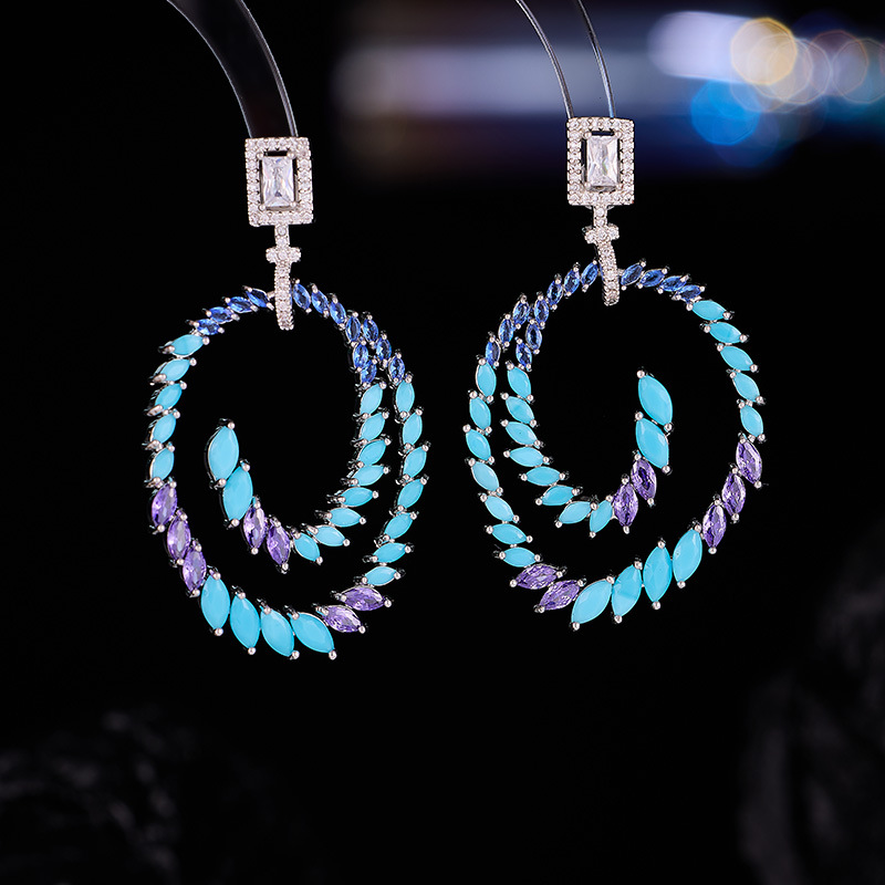 European and American Geometric Exaggerated Circle Spiral Earrings S925 Silver Needle Accessible Luxury Classy Zircon Earrings Cross-Border Wholesale