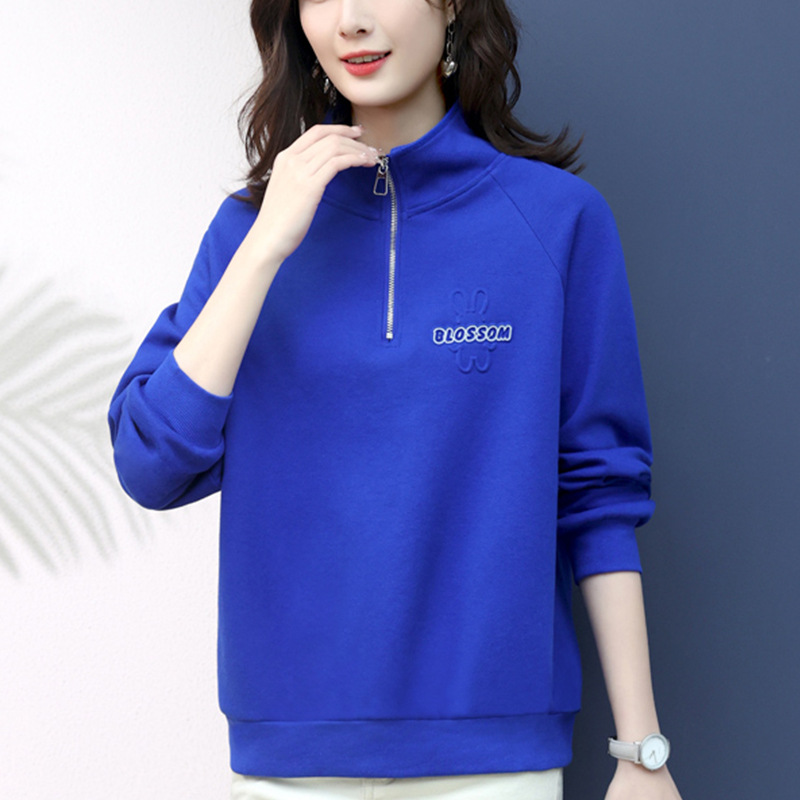Klein Blue Sweatshirt Women's 2025 New Spring Half Zipper Vertical Collar Explosions Western Style Spring and Autumn Mother Top