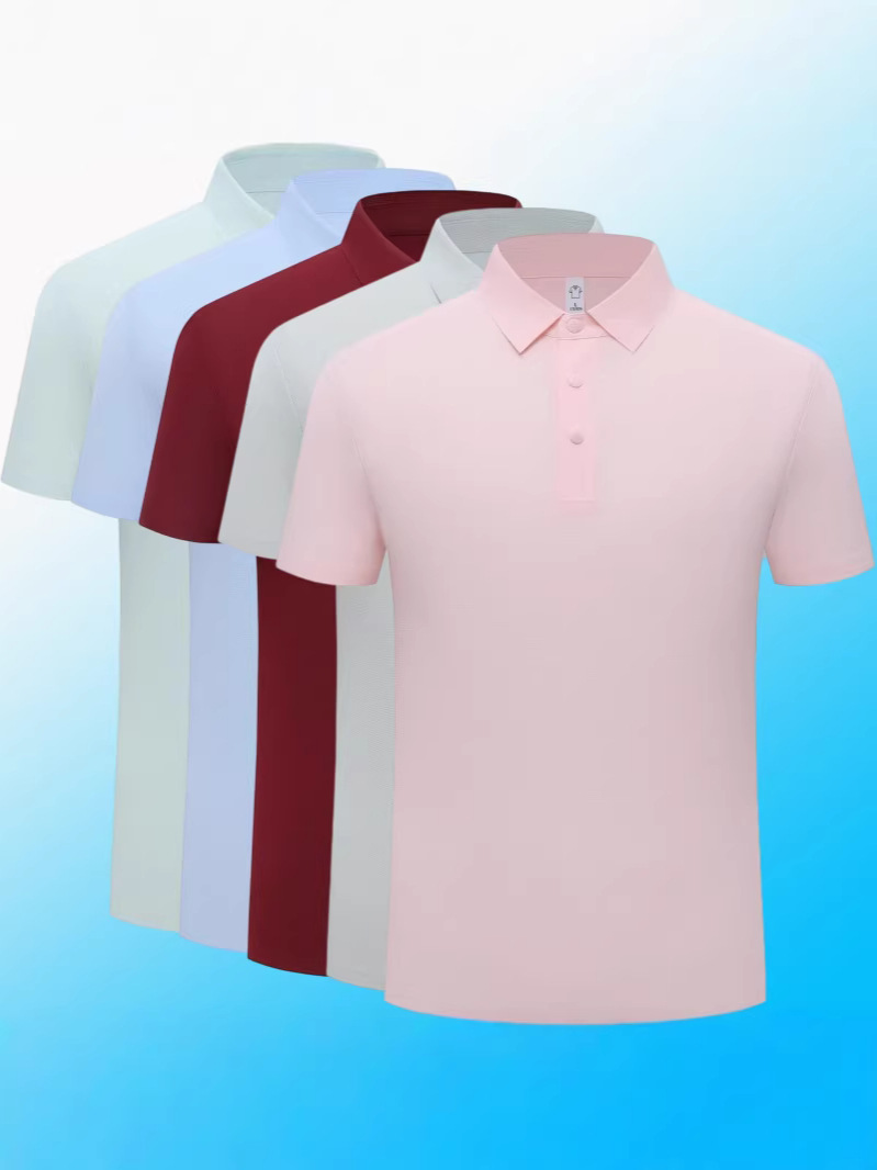 Polo Shirt with Lapel Collar, Short Sleeves, Snap Buttons, Ice-Feel Nylon Spandex, High Elasticity, Wrinkle-Resistant, Knit Top, Half-Sleeve T-Shirt