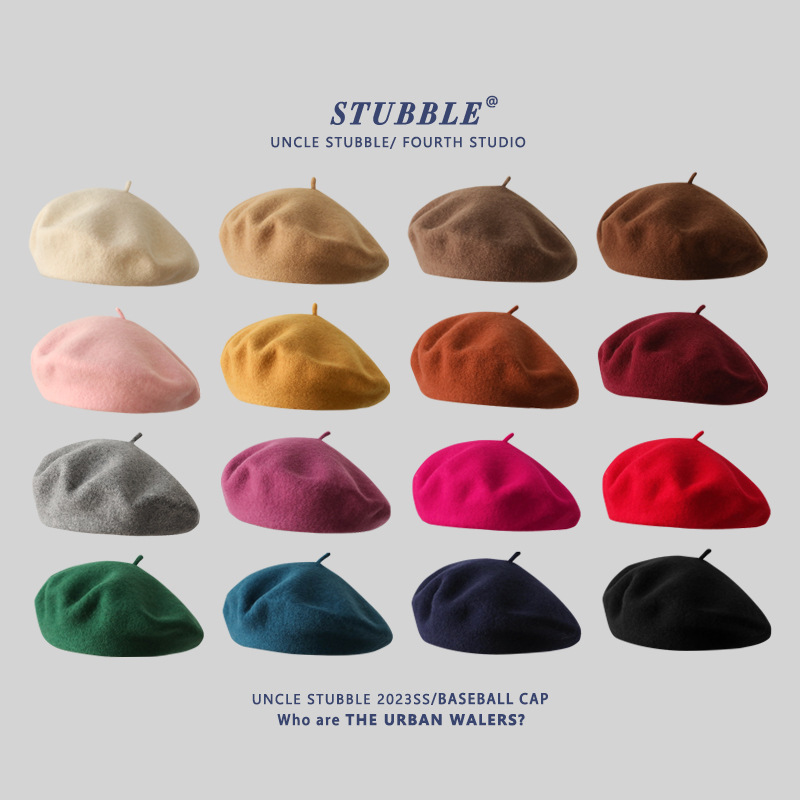 Popular autumn and winter wool beret girls' artistic retro versatile painter hat solid color beret in stock wholesale