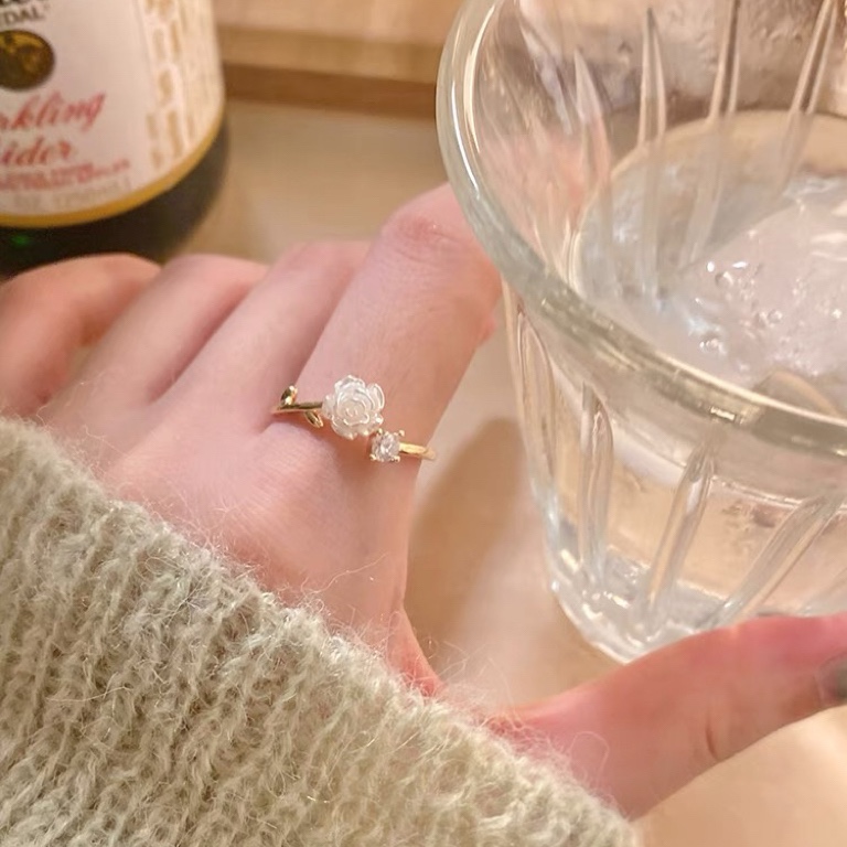 Camellia Open Ring Temperament Simple Niche Design Fashion Light Luxury Ring Girlfriend Student Adjustable Ring