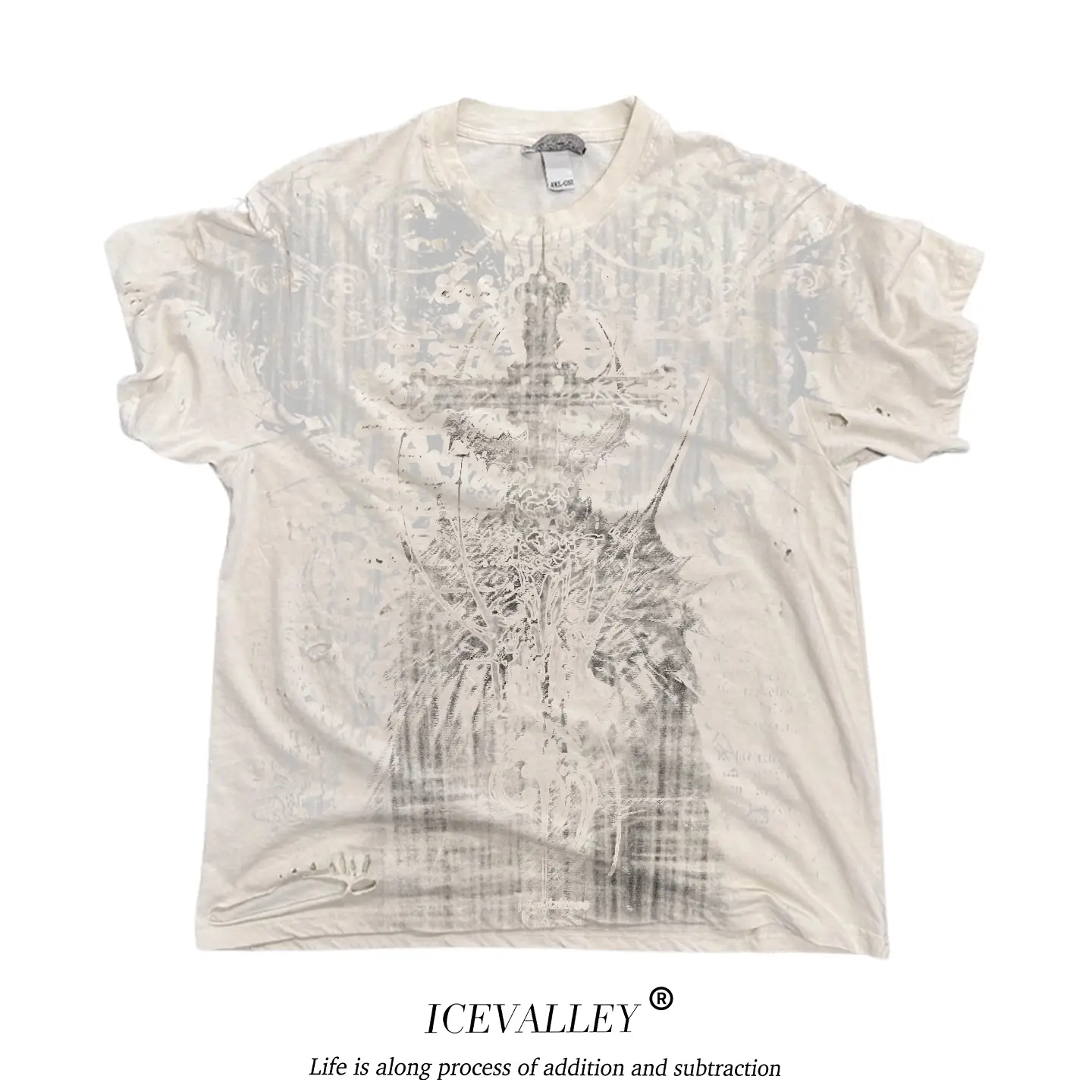 MELANIN Black Tattoo White Washed Hole Short Sleeve T-shirt Dream Core Sleeping Knight Personality Subculture