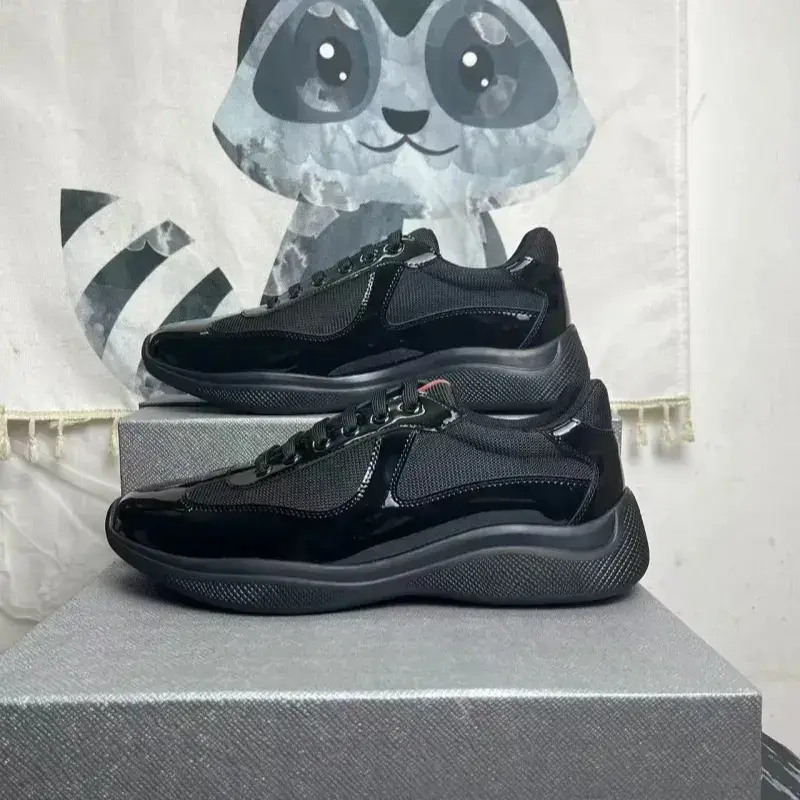 In-Stock America Cup Black Box P Brand Cowhide Spliced Canvas Casual Stylish Trendy Shoes Sports Large Size