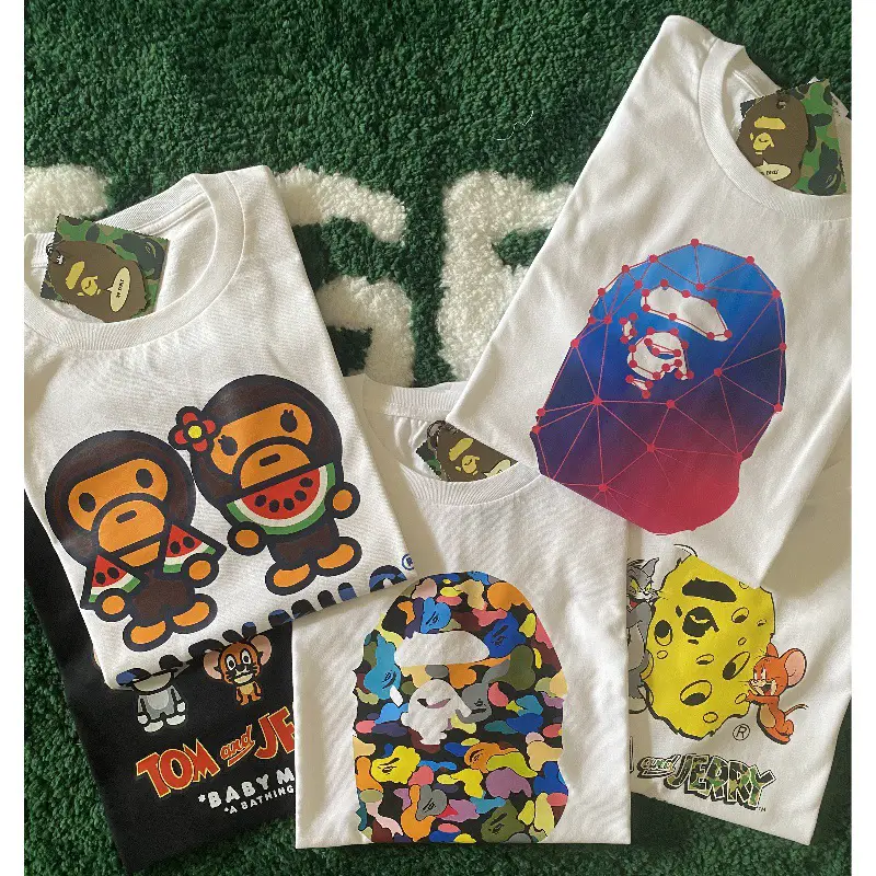 In stock and fast shipping Japanese APE tide ape head cartoon monkey printing short-sleeved t-shirt loose casual round neck tops