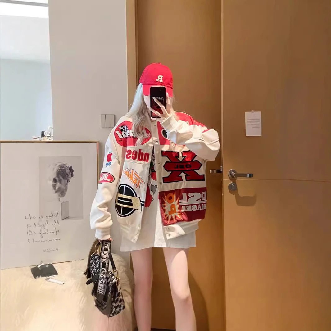 美式棒球服女早春2026厂家直销跨境出口宽松潮牌机车服夹克外套潮 WhatsAPP+86 17759116642