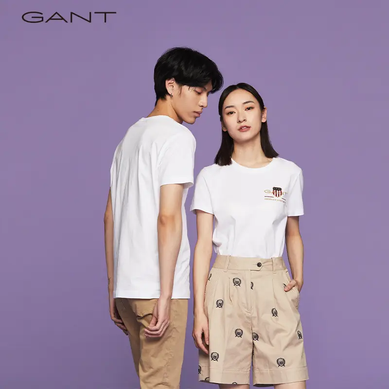 [100% Cotton] Gant/Gant Same Style Couple Wear for Men and Women Minimalist Preppy style Plaid Short Sleeves Heavy weight T-Shirt