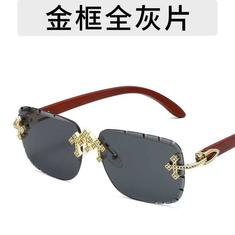 2025 new style personalized frameless trimming metal frame sunglasses lace trend all-match foreign trade cross-border sunscreen eyes
