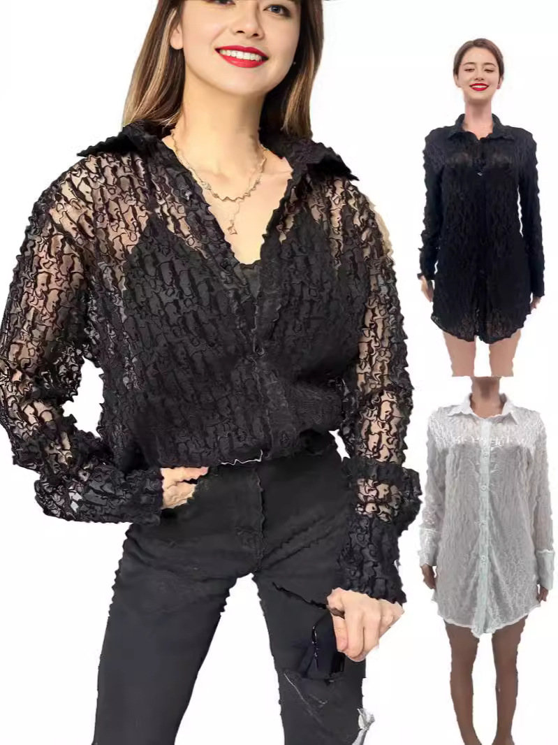 Y71520 European and American Women Cross-border Sexy Mesh See-through High Quality Fabric Women Shirt 2 Color in stock