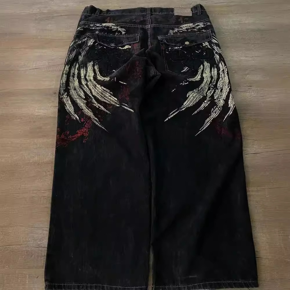 Cross-border E-commerce Streetwear Jeans Y2K Pants Hip Hop Embroider Loose Jeans Men HarajuKu