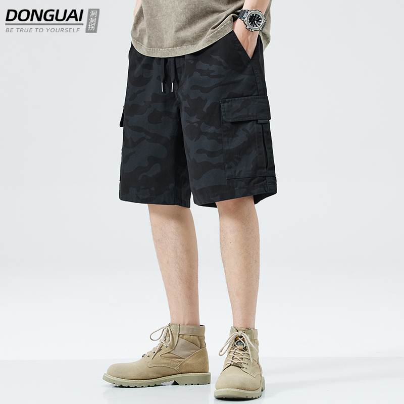 American Style Cotton Tooling Shorts Men's Summer Loose Straight Camouflage Dark Flower Large Pocket Over-the-Knee Casual Pants