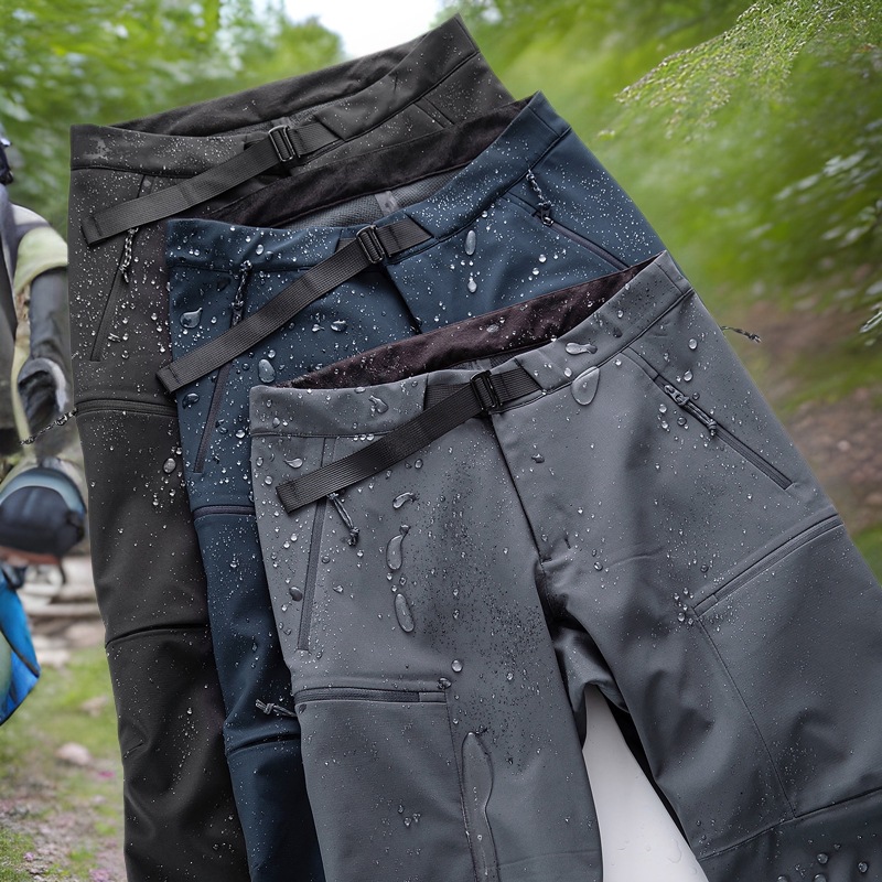 Men's Winter Waterproof Windproof Rubber fleece-lined Warm Outdoor Soft Shell Mountaineering Pants