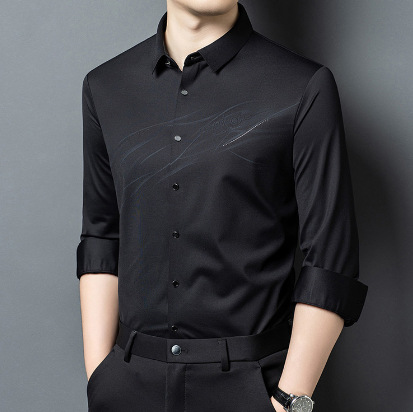 Fashionable Korean-Style Men's Long-Sleeve Striped Shirt, New Spring Trend, Non-Iron Casual Seamless Shirt for Men