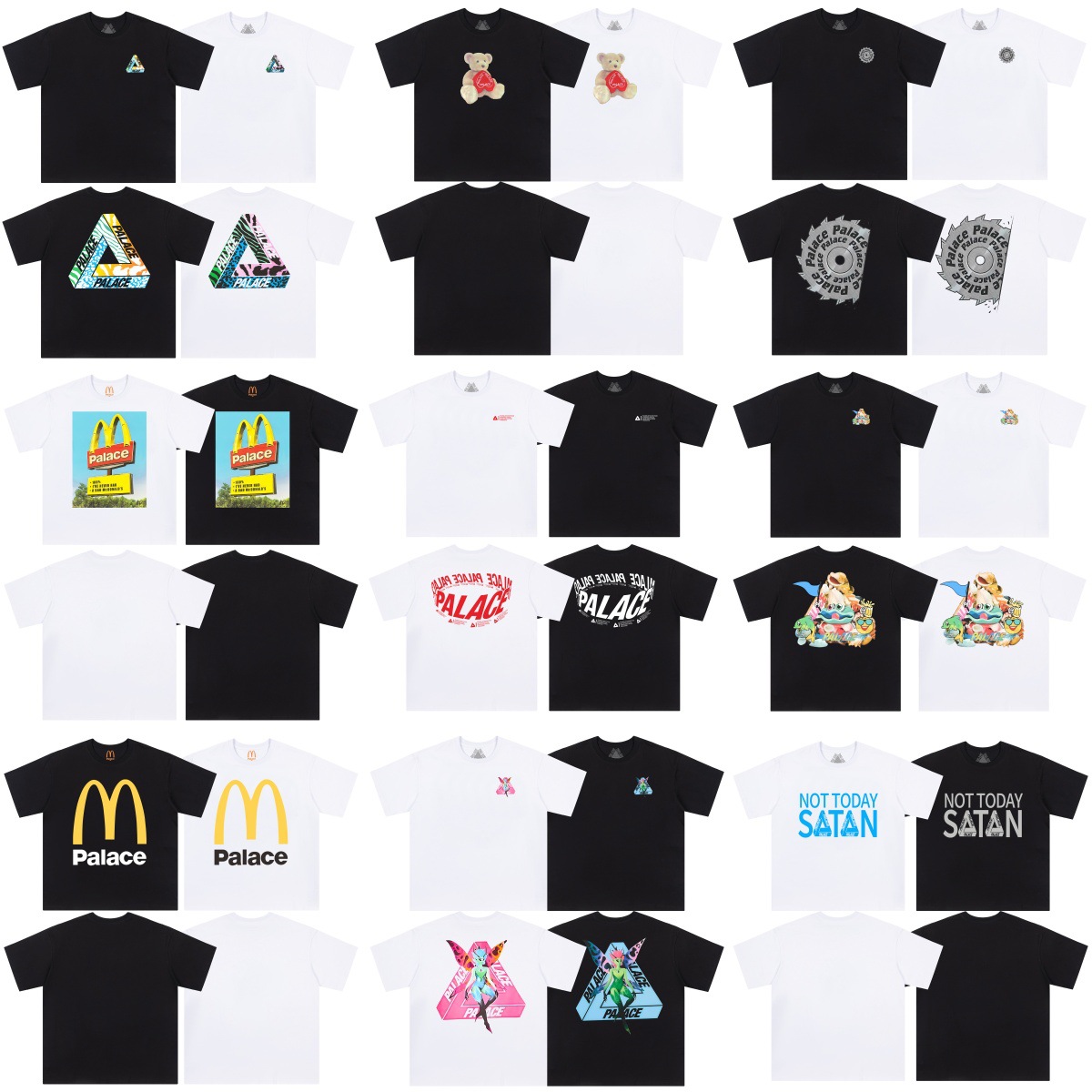 Palace 25Ss Triangle Letter Loge Elf Fairy Print Men's and Women's Loose Casual Short-Sleeved T-Shirt Trendy