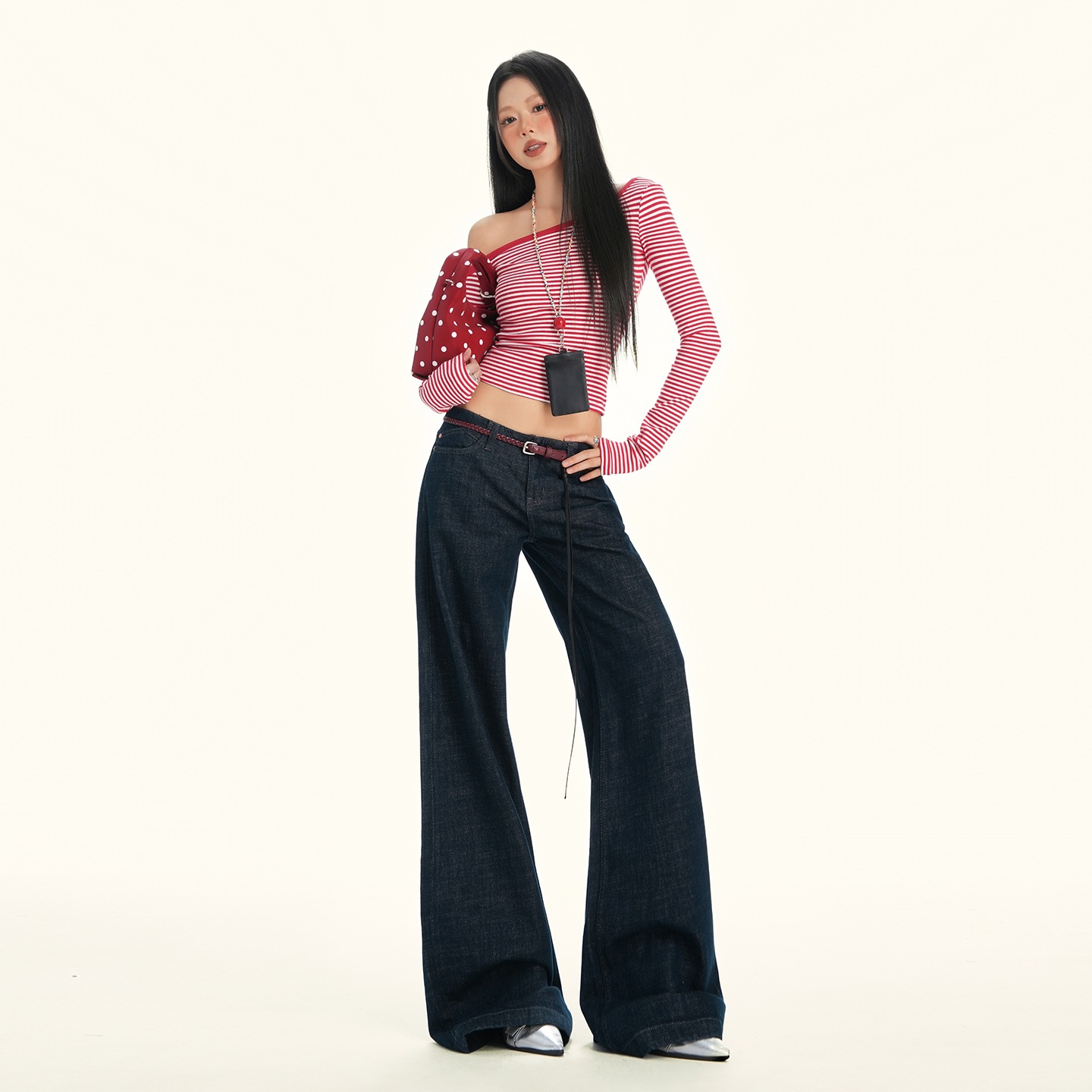 25Th Ootd!｜American-Style Raw Denim Vintage Drapey Washed Straight Low-Waist Versatile Jeans with Drawstring
