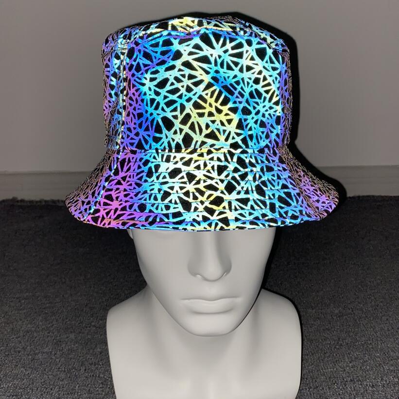 Cross-Border New Product Seven-Color Pattern Reflective Fisherman Hat for Men and Women Outdoor Leisure Sun Protection Hat Colorful Luminous Sun Hat