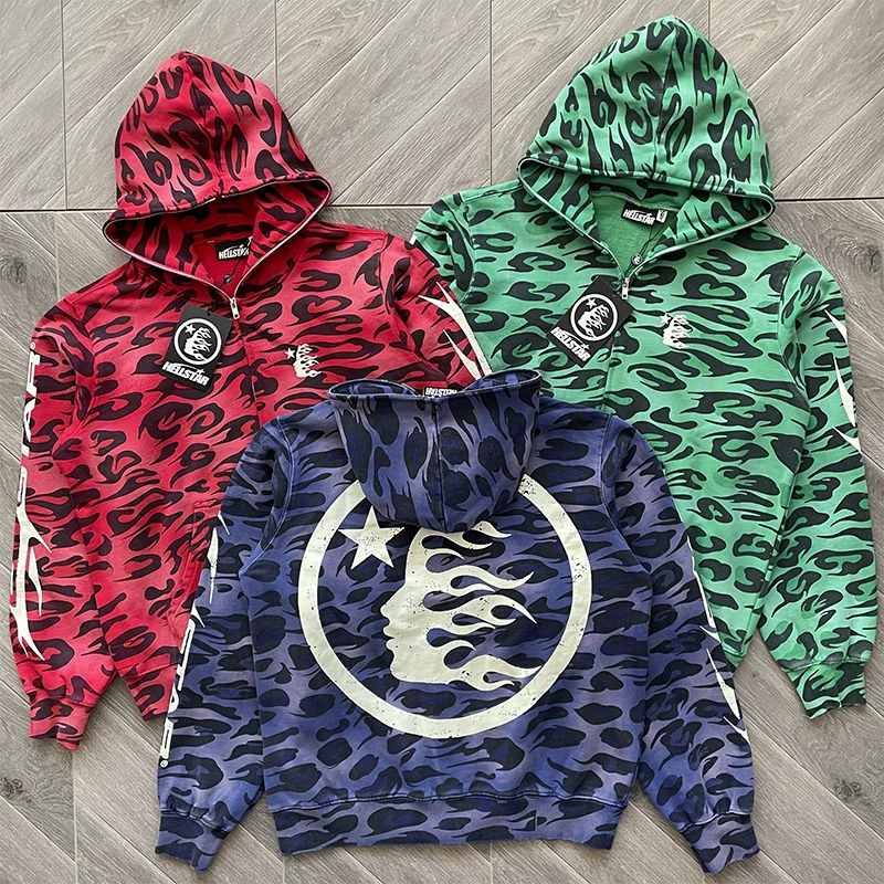 Hellstar Studios red and black camouflage printed casual hooded sweatshirt