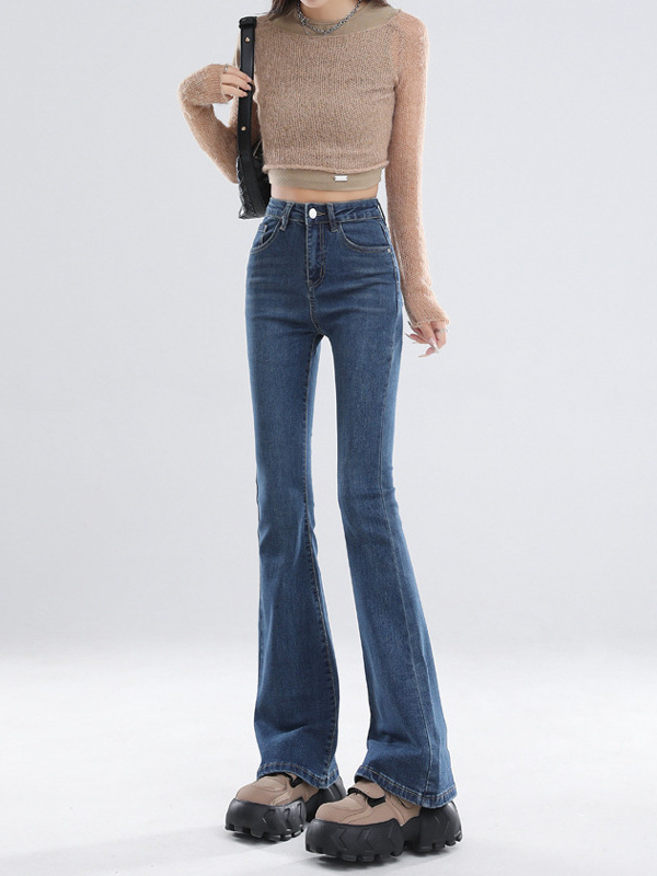 Retro Micro-flared Jeans Women's Autumn Design Sense Niche High Waist Slimming Layhead Instagram Style Trendy Horseshoe Trumpet
