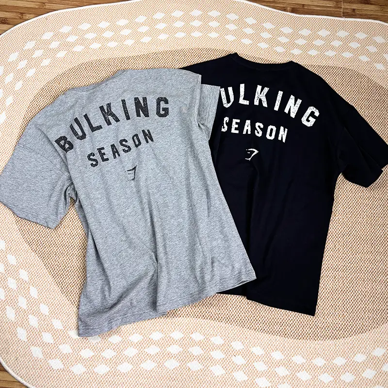 Short-Sleeved Men's American-Style Loose Trendy T-Shirt Gymshark Bulking Fitness Training Breathable Round-Neck Cotton Top