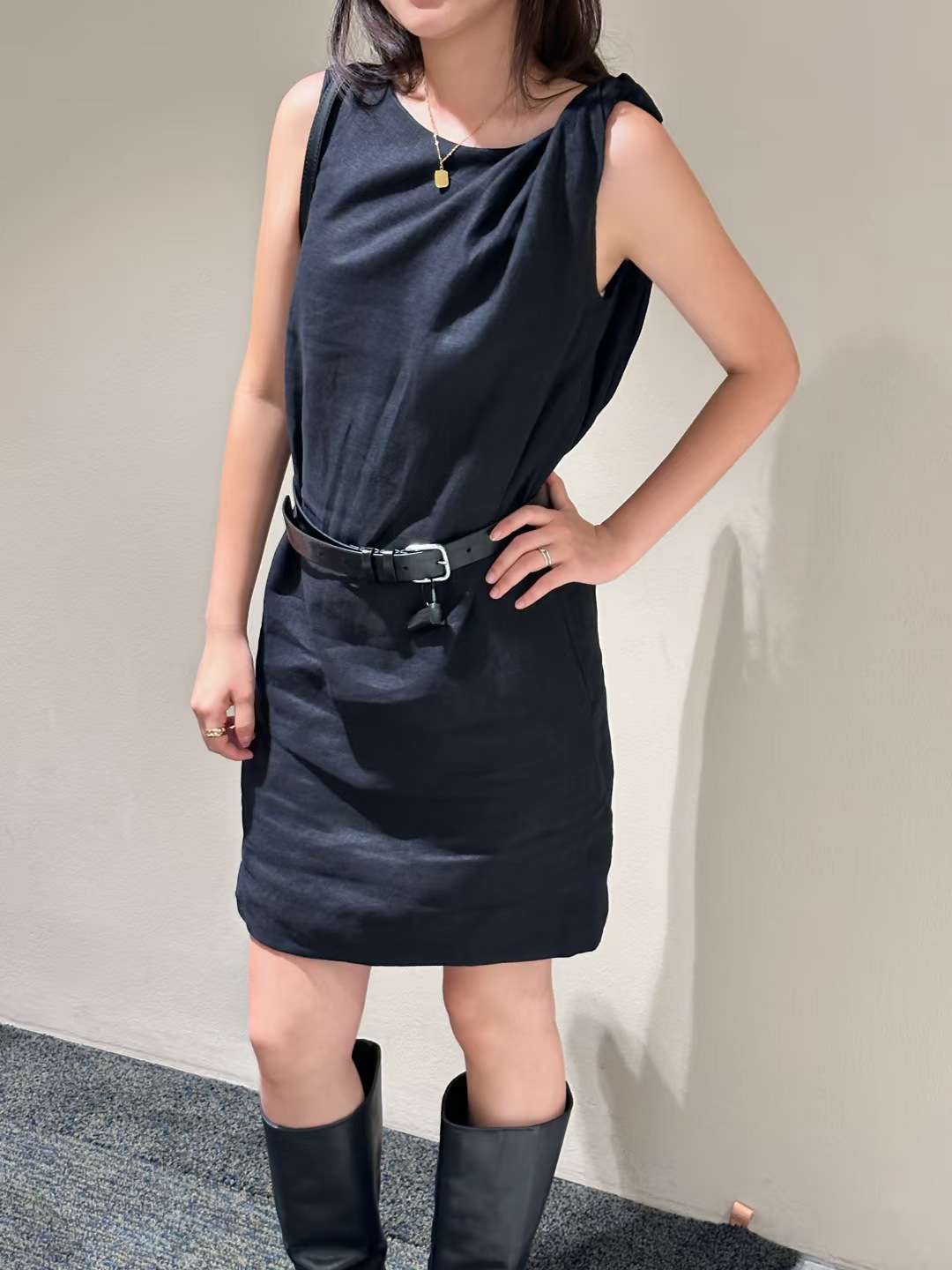 C Brand Knotted Linen Mini Dress, Boat Neck, Sleeveless, Elegant, Loose Short Dress, Summer New Product 26, 1282678002