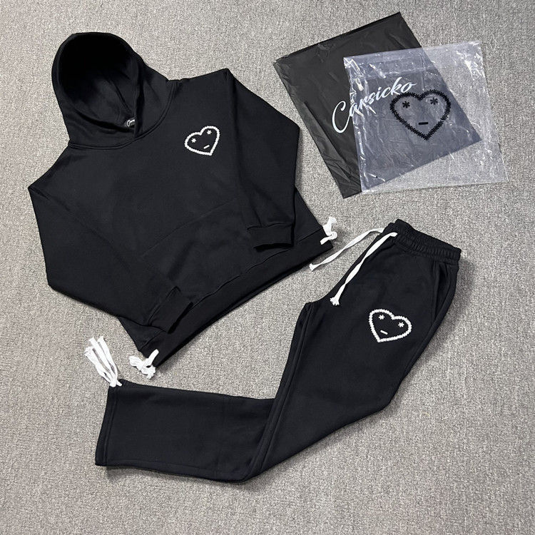 Carsicko love sports suit fleece-lined fabric sweater sports pants winter European and American hip hop fashion