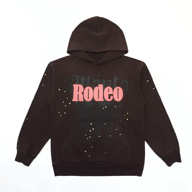 Cross-border Fashion Brand Rodeo Sweater Men's American High Street Spider Web Letter fleece-lined Sweater Hoodie in stock Direct Supply