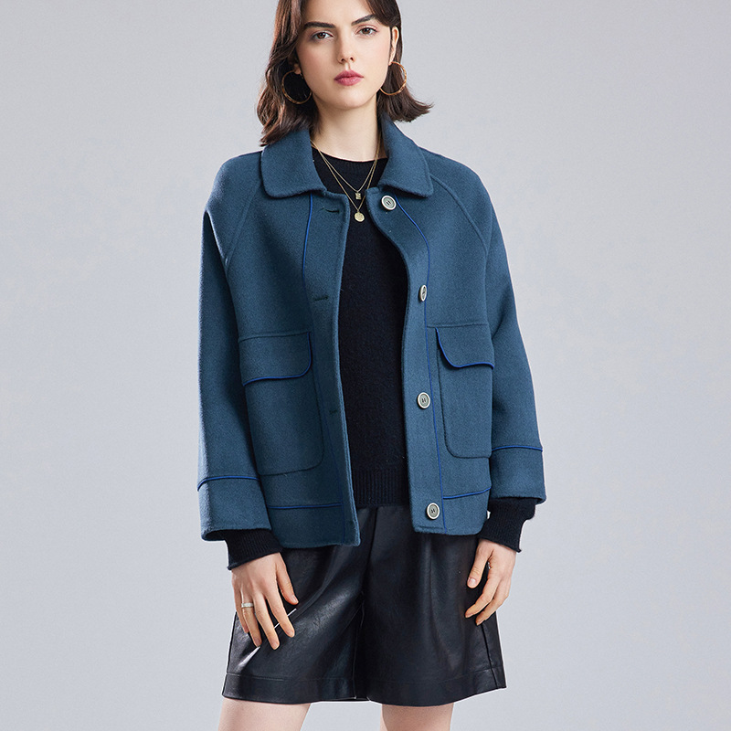 Autumn and Winter New Loose Double-Sided Wool Short Woolen Lapel Coat Small Size Cashmere Coat Wholesale