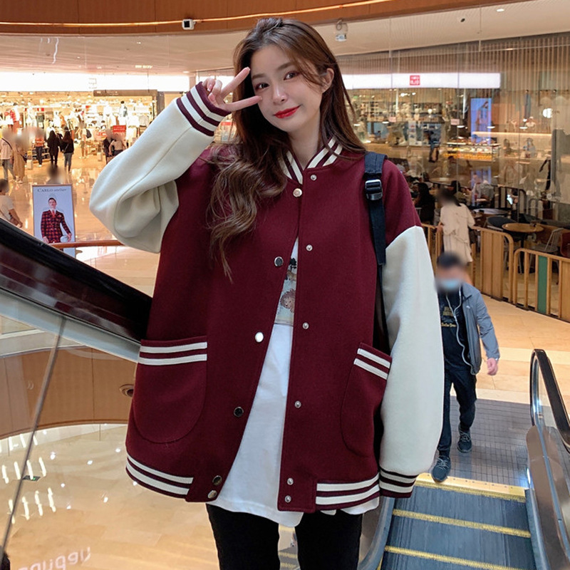 Sweater fabric Korean style baseball uniform women's spring and autumn all-matching couple wear ins trendy new Harajuku style fried street jacket clip