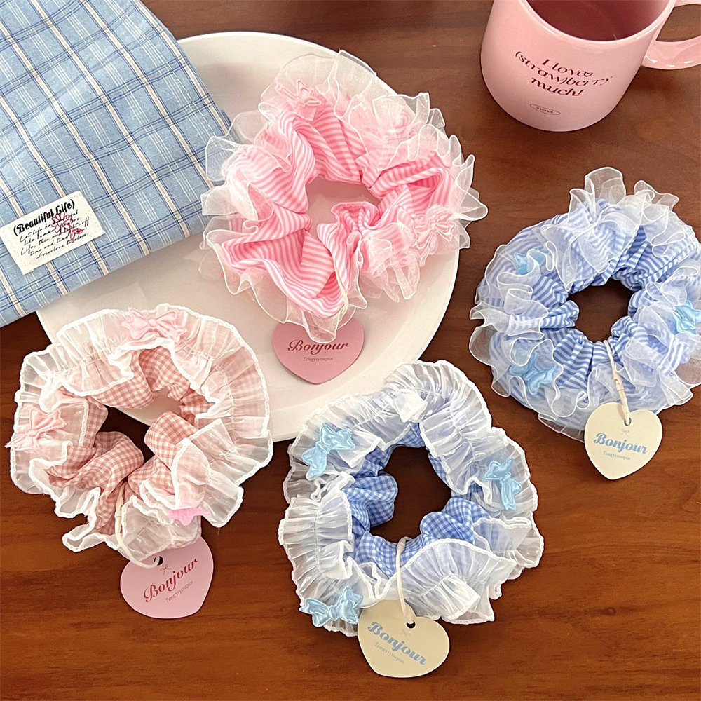 Super Fairy Ballet Style Vintage Lace Large Intestine Hair Ring Girl's Bow Hair Rope All-match Headline Student's Ponytail Hair Accessories