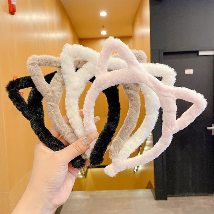 Hollow-out Cat Ear Hairband Girl's Heart Hairpin Cute Plush Headband Wash Face Apply Mask Hair Band Hairpin Headwear