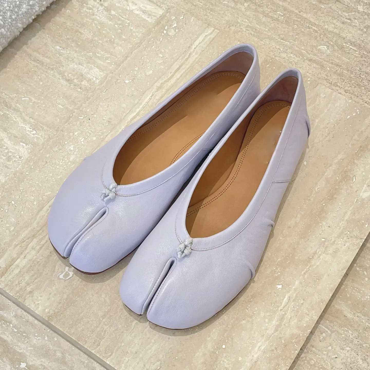 Pleated Purple Split-Toe Shoes for Women 2025 Spring New Style Pig's Trotters Tabi Ballet Flats Sheepskin Shallow Flat Shoes